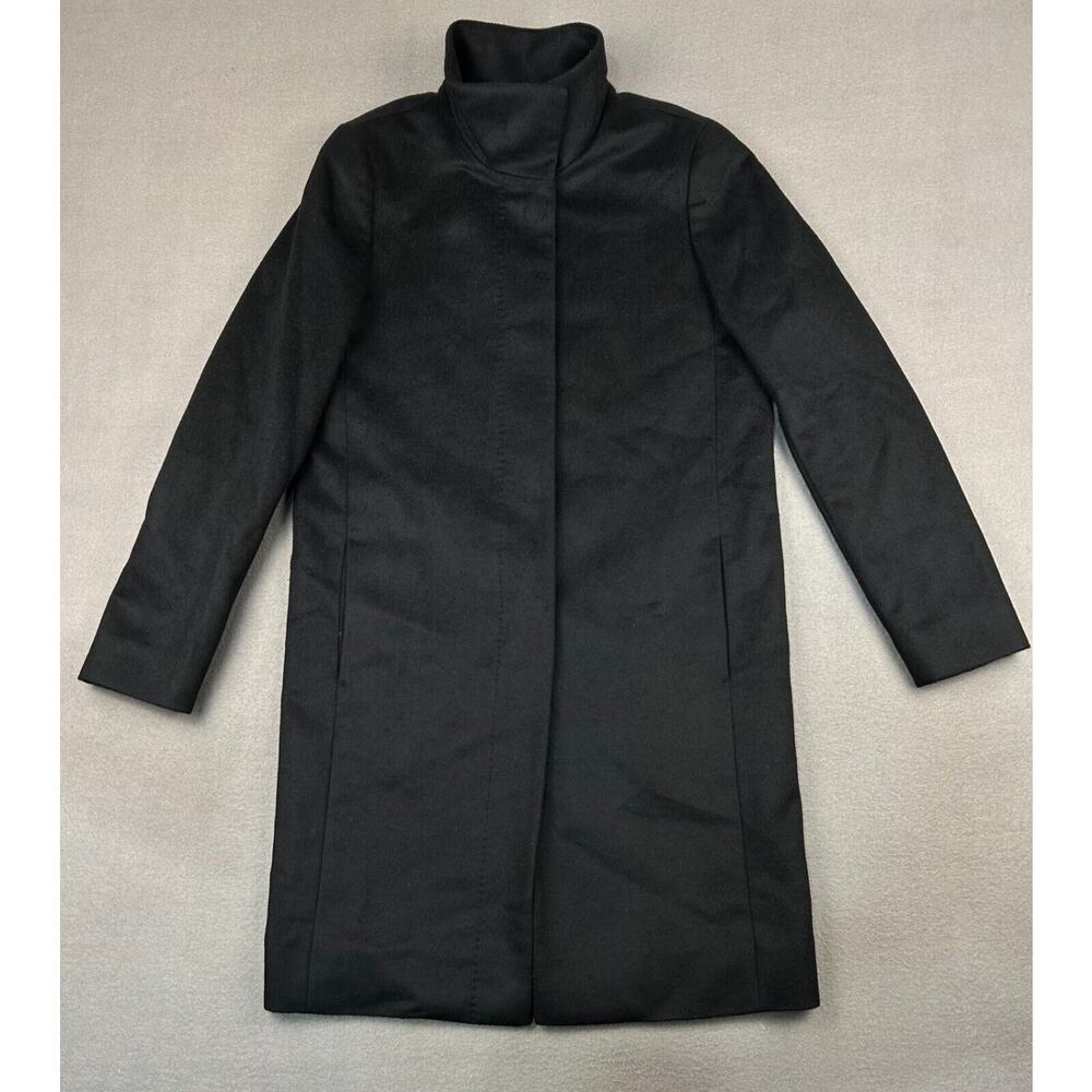 Uniqlo Cashmere Wool Blend Long Coat Size XS Black Pockets Mock Neck